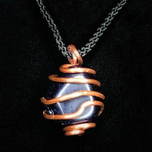 🔴SALE🔴Blue Gold Stone Wire Wrapped Necklace